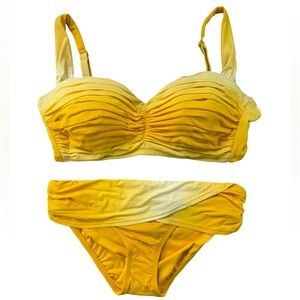 Bleu Yellow Ruched Bikini Set Padded 34D /4 NWT $142